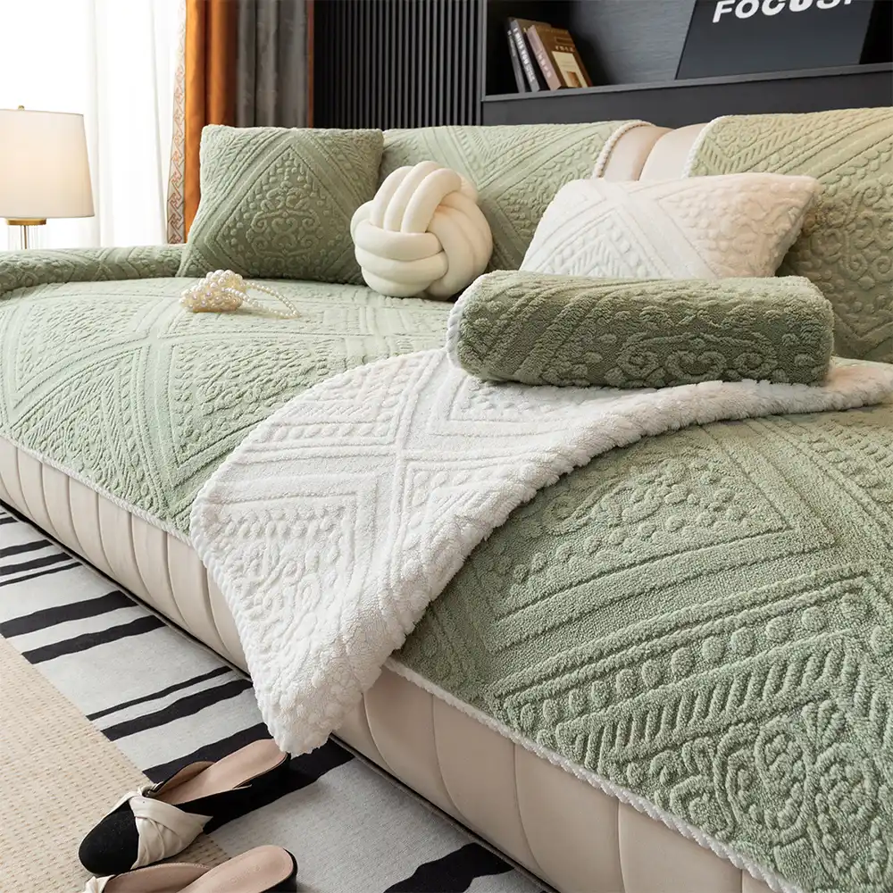 All Season Nordic Style Carved Plush Decorative Non-Slip Couch Cover - Image 8