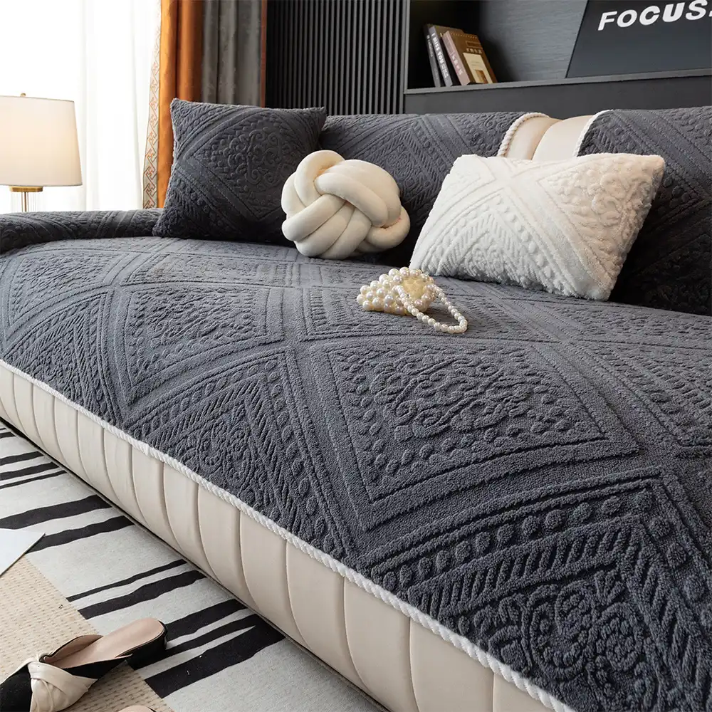 All Season Nordic Style Carved Plush Decorative Non-Slip Couch Cover - Image 9