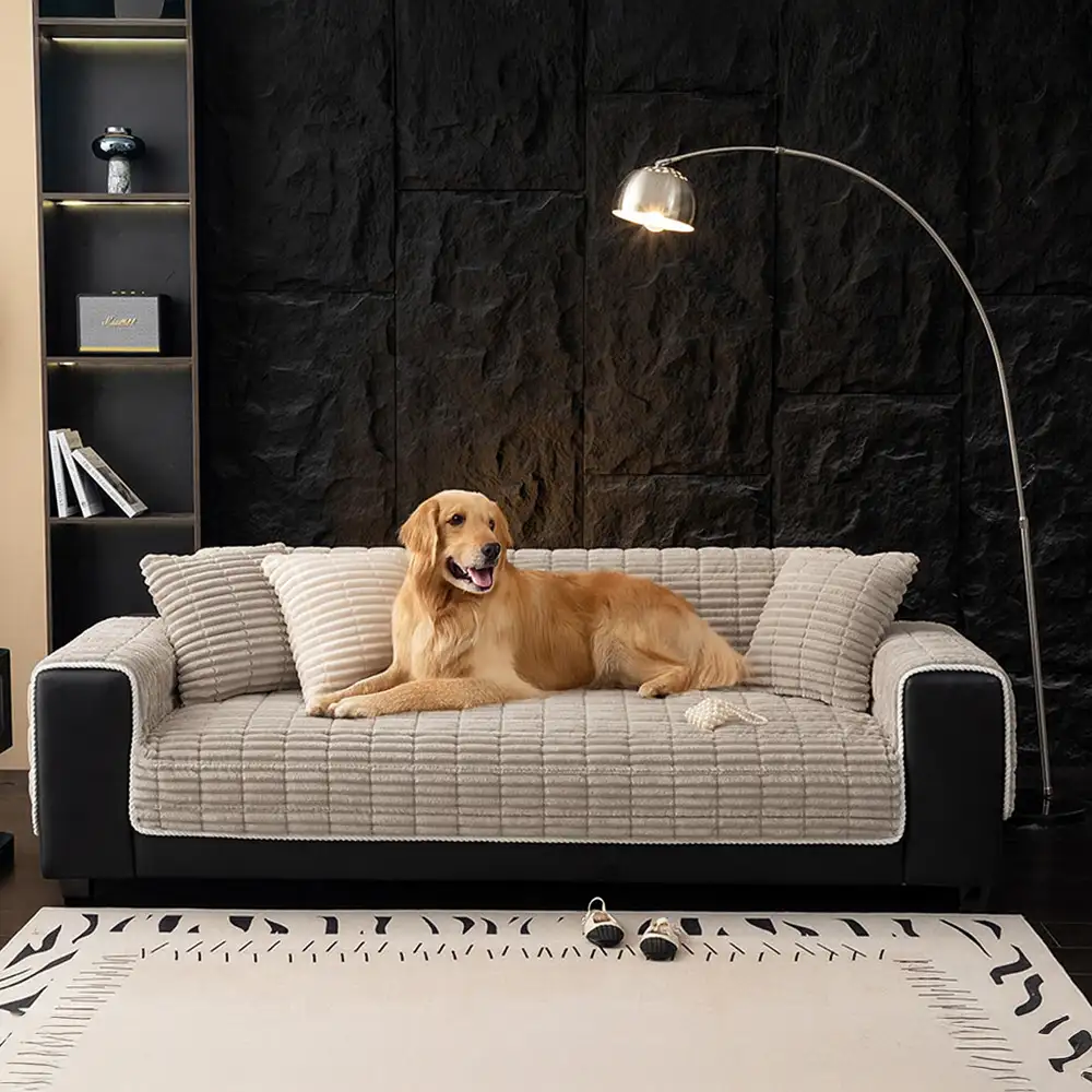 One-Piece Cozy Flannel Sofa Protection Non-Slip Couch Cover