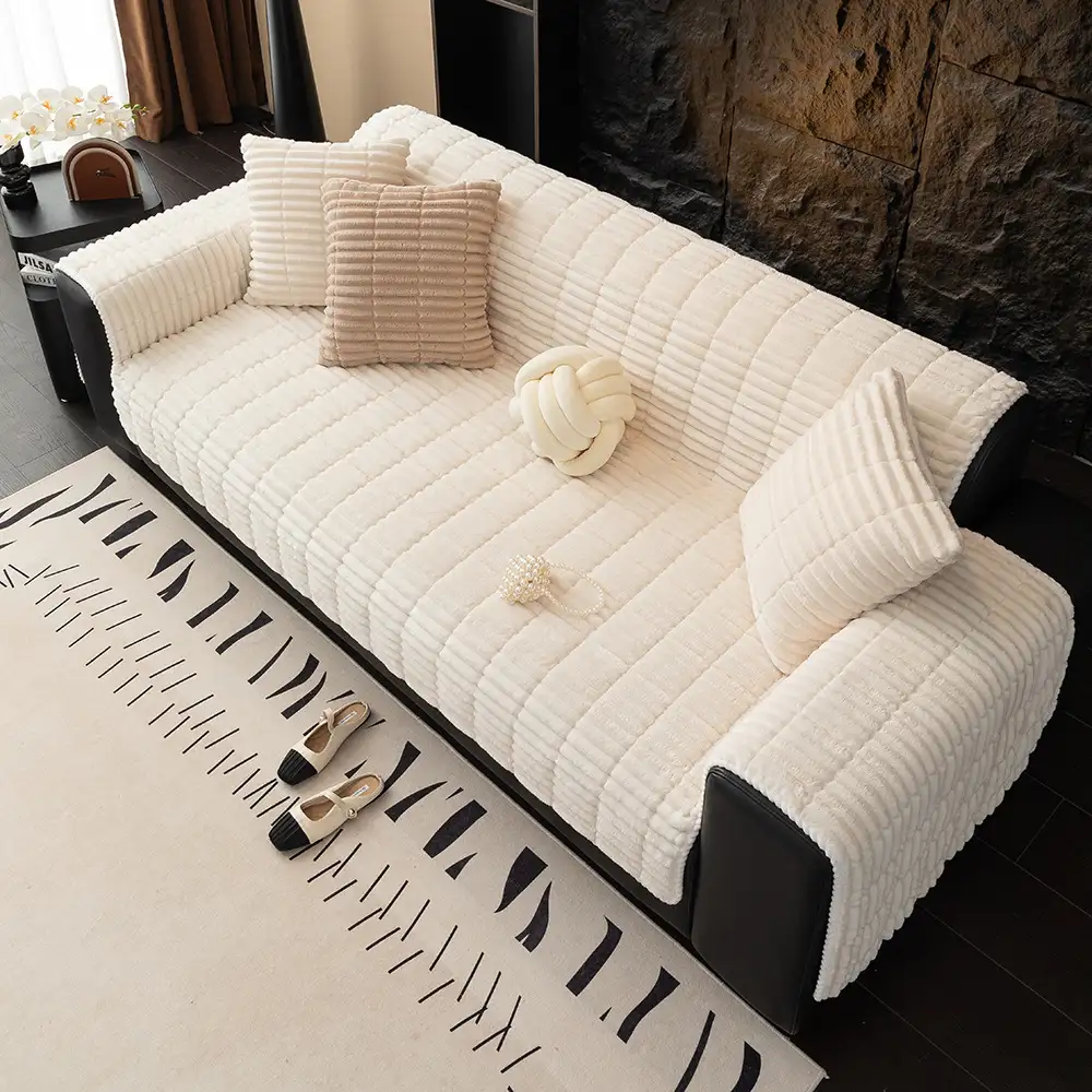 One-Piece Cozy Flannel Sofa Protection Non-Slip Couch Cover - Image 11