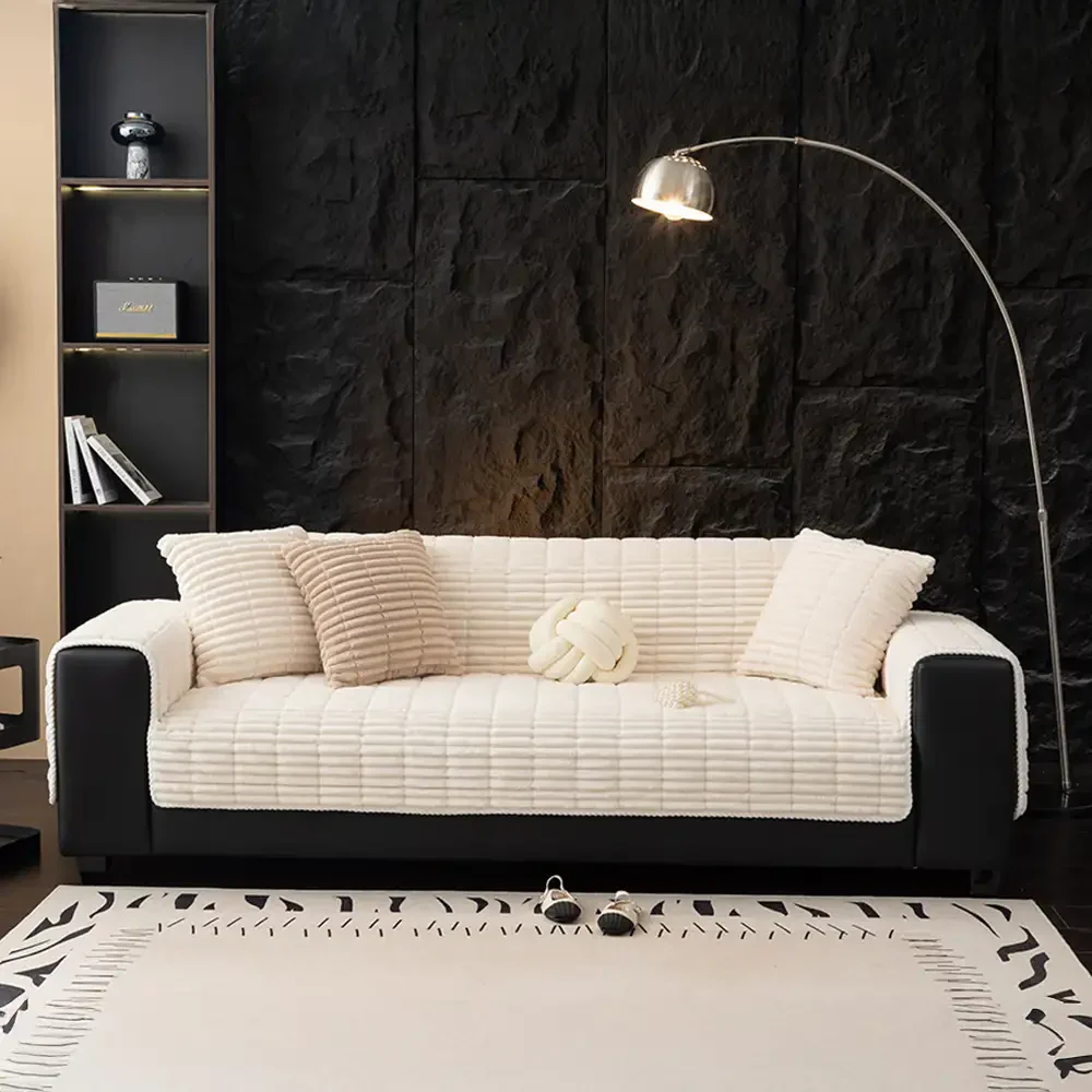 One-Piece Cozy Flannel Sofa Protection Non-Slip Couch Cover - Image 12