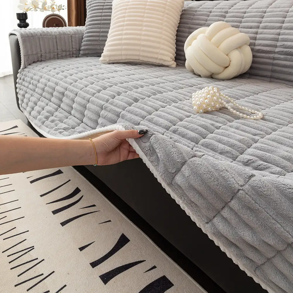 One-Piece Cozy Flannel Sofa Protection Non-Slip Couch Cover - Image 15