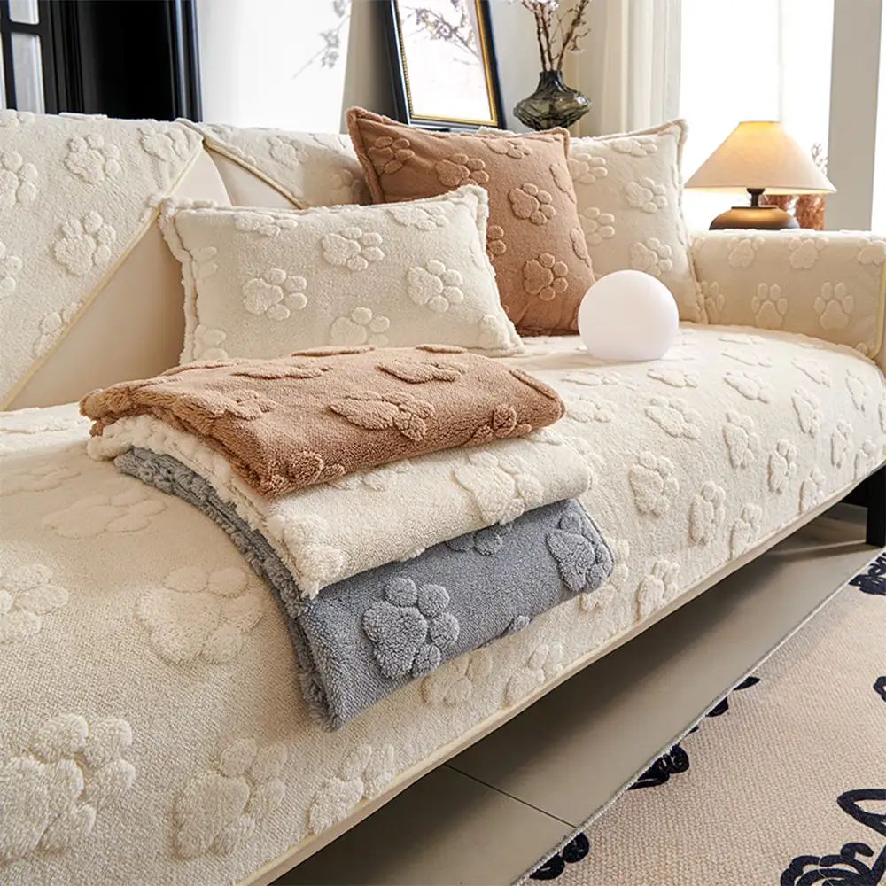 Paw Print Cute Plush Thick Sofa Decoration Non-slip Couch Cover - Image 10