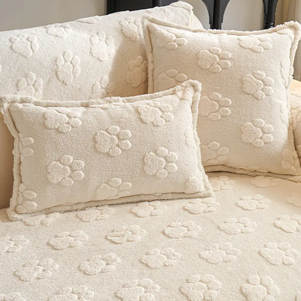 Paw Print Cute Plush Thick Sofa Decoration Non-slip Couch Cover - Image 11