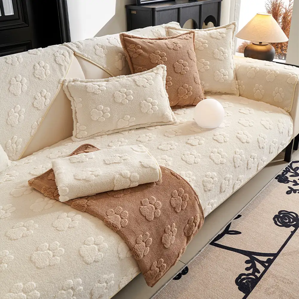 Paw Print Cute Plush Thick Sofa Decoration Non-slip Couch Cover - Image 12
