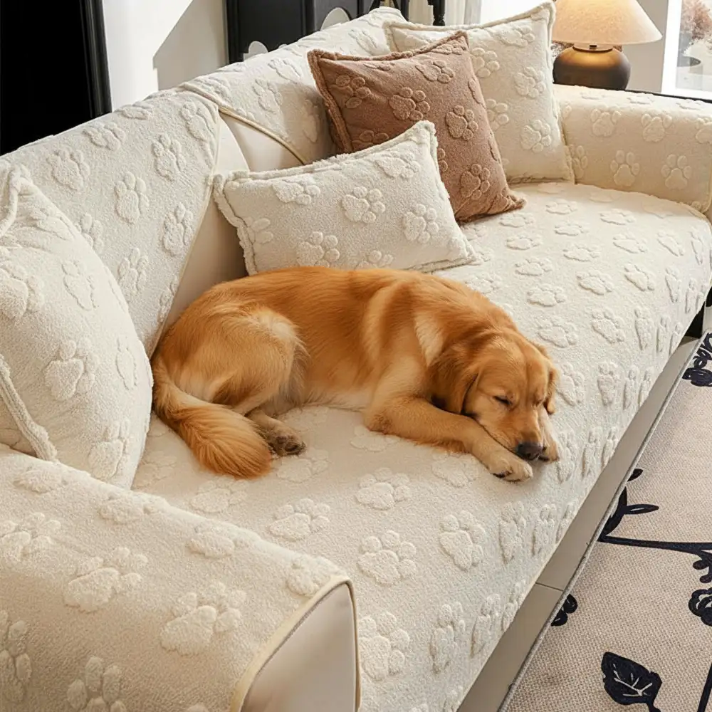 Paw Print Cute Plush Thick Sofa Decoration Non-slip Couch Cover - Image 3