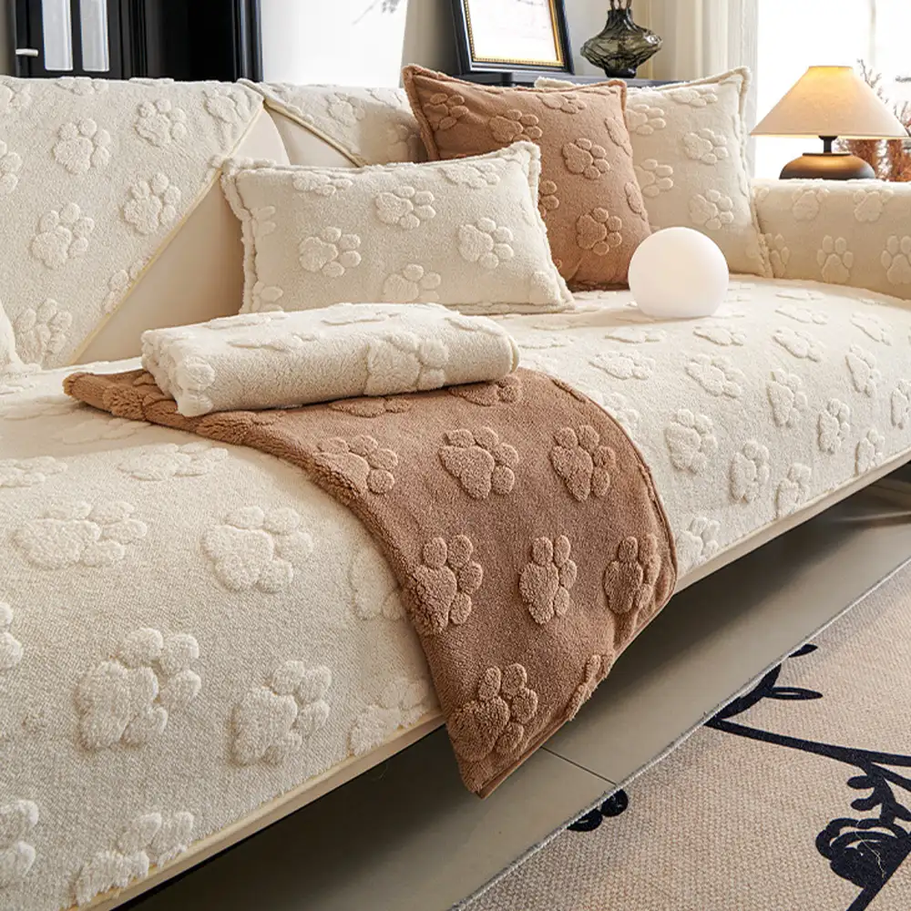 Paw Print Cute Plush Thick Sofa Decoration Non-slip Couch Cover - Image 4
