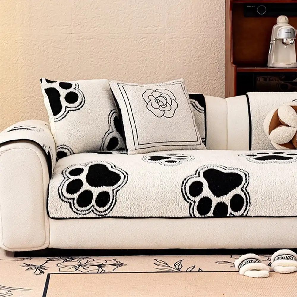 Paw Print Soft Polar Fleece Sofa Protector Non-slip Couch Cover - Image 10