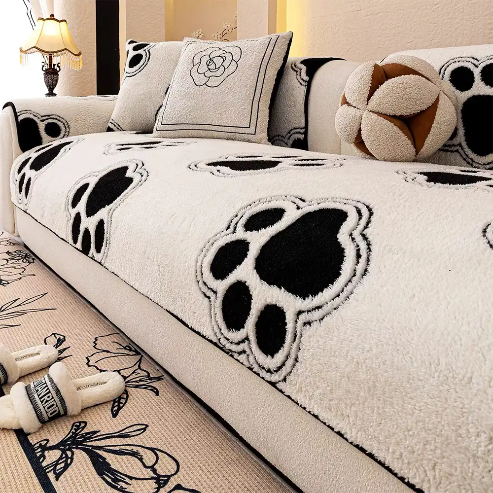Paw Print Soft Polar Fleece Sofa Protector Non-slip Couch Cover - Image 2