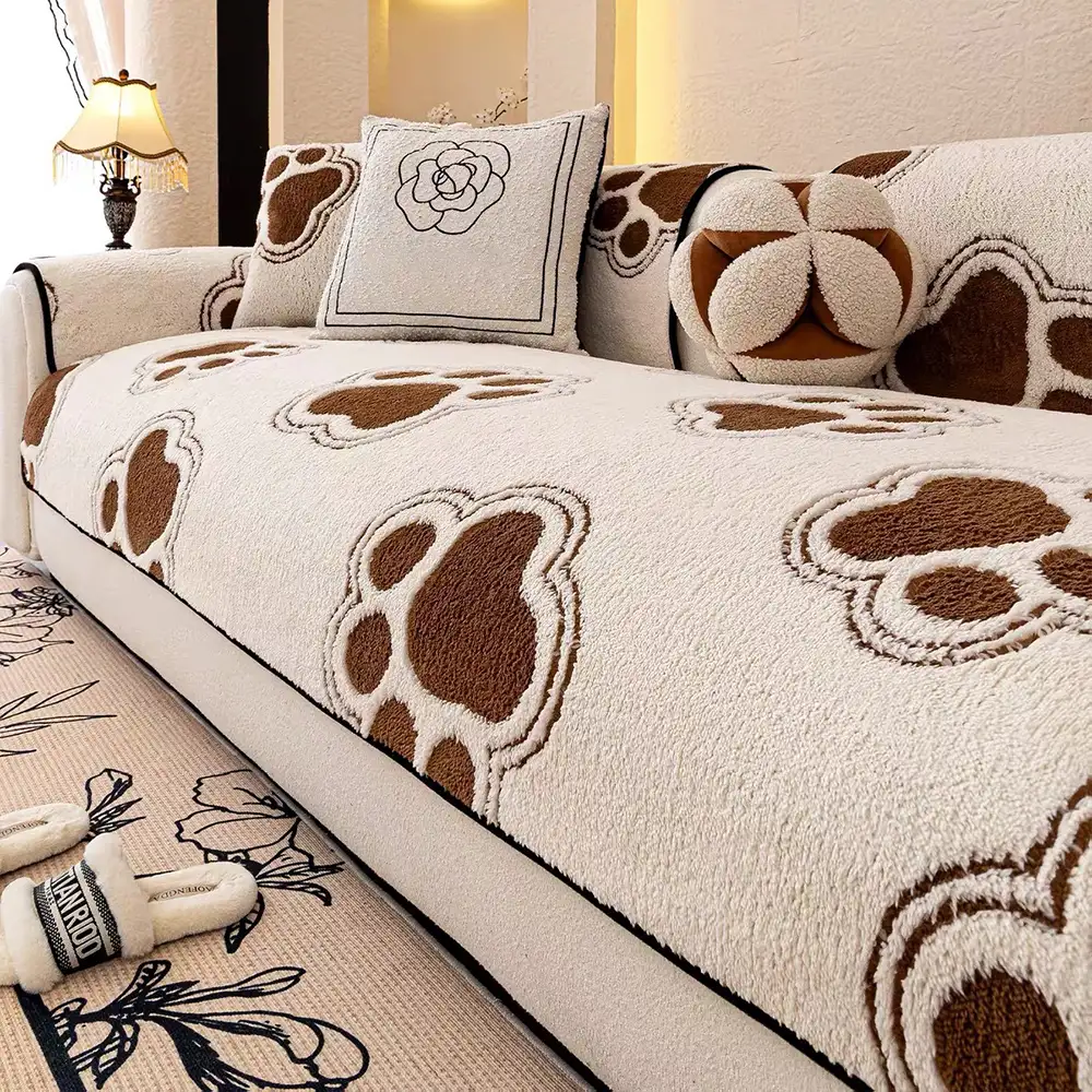 Paw Print Soft Polar Fleece Sofa Protector Non-slip Couch Cover - Image 3