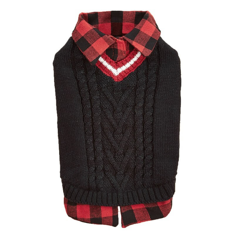 Perfect for Fall Winter Plaid Collar Cable Knit Dog Jumper Vest - Image 12