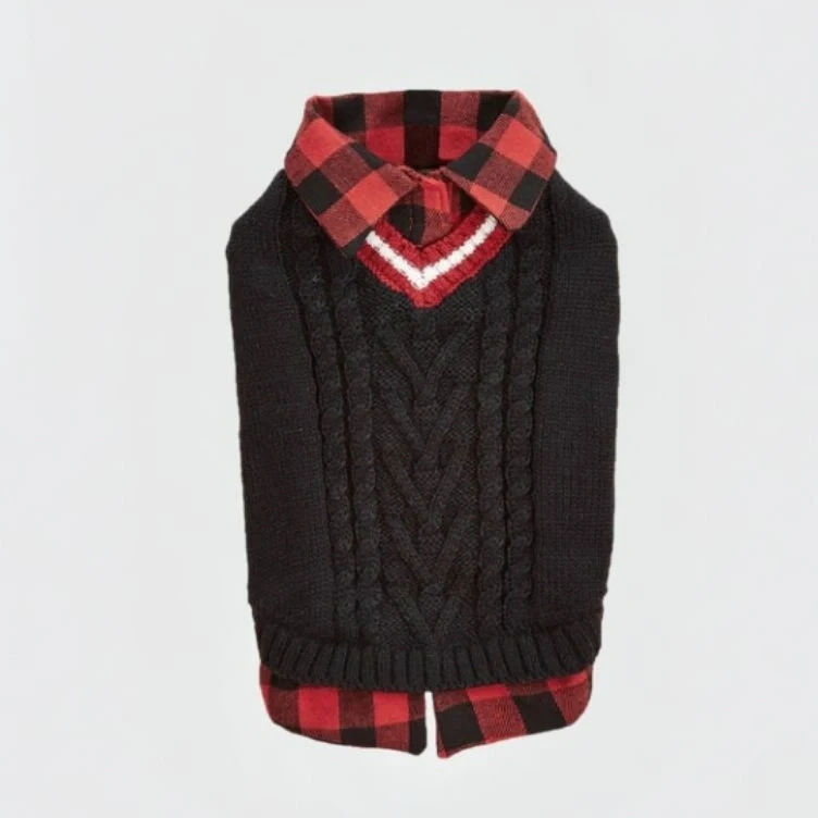 Perfect for Fall Winter Plaid Collar Cable Knit Dog Jumper Vest - Image 14