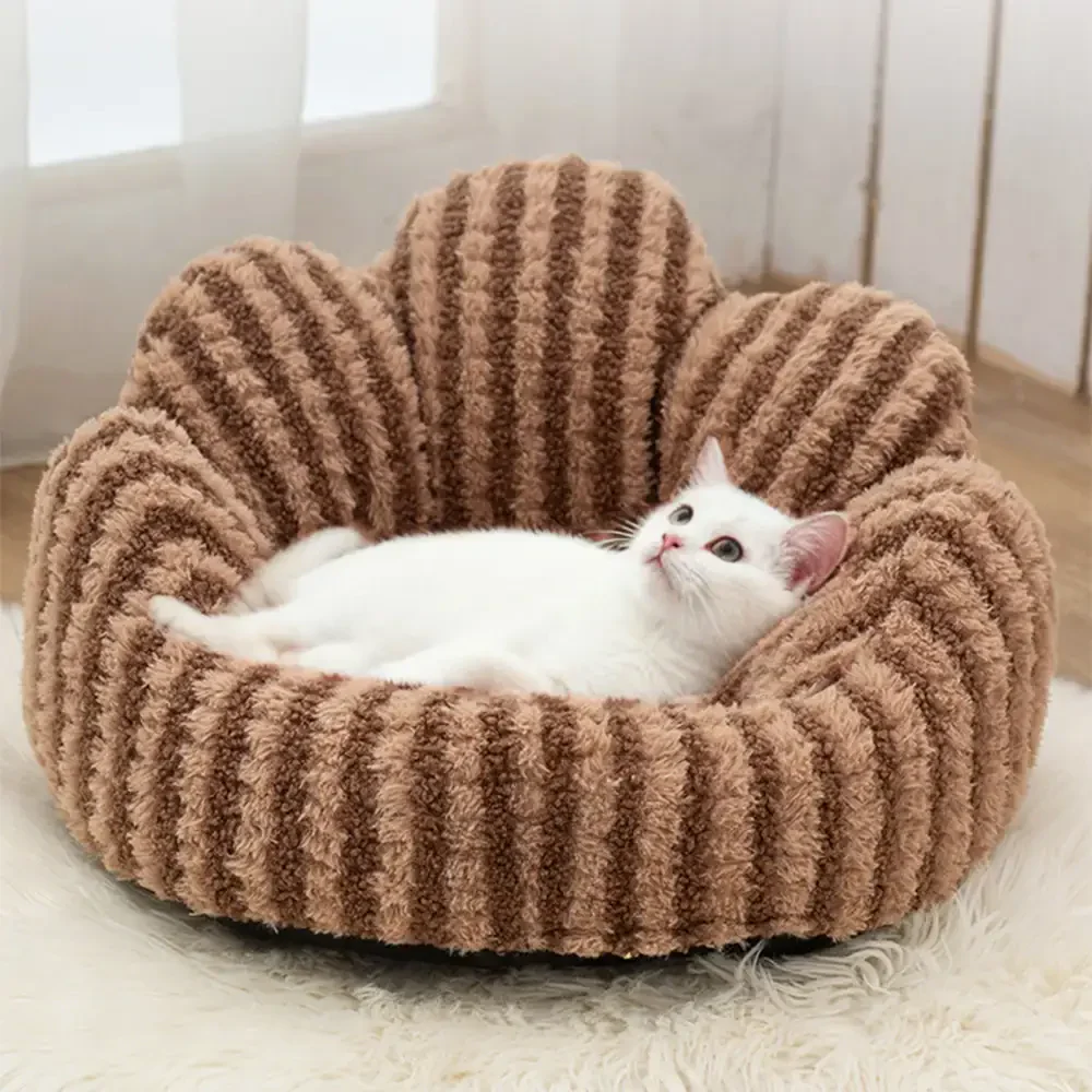 Petal-Shaped Striped Plush Pet Sofa Bed - Image 10