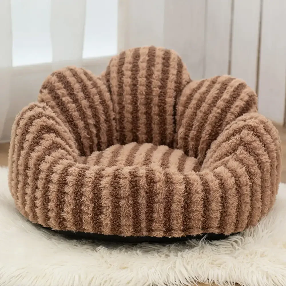 Petal-Shaped Striped Plush Pet Sofa Bed - Image 11