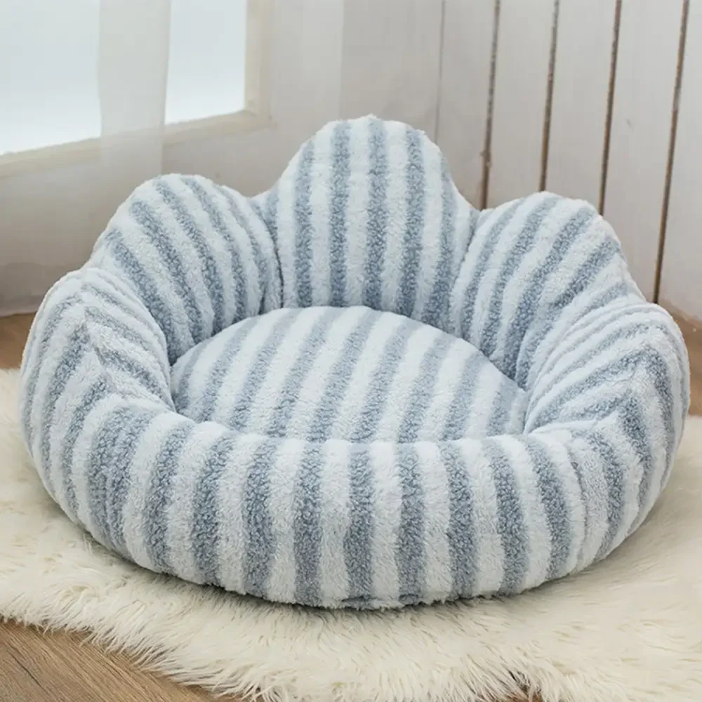 Petal-Shaped Striped Plush Pet Sofa Bed - Image 12