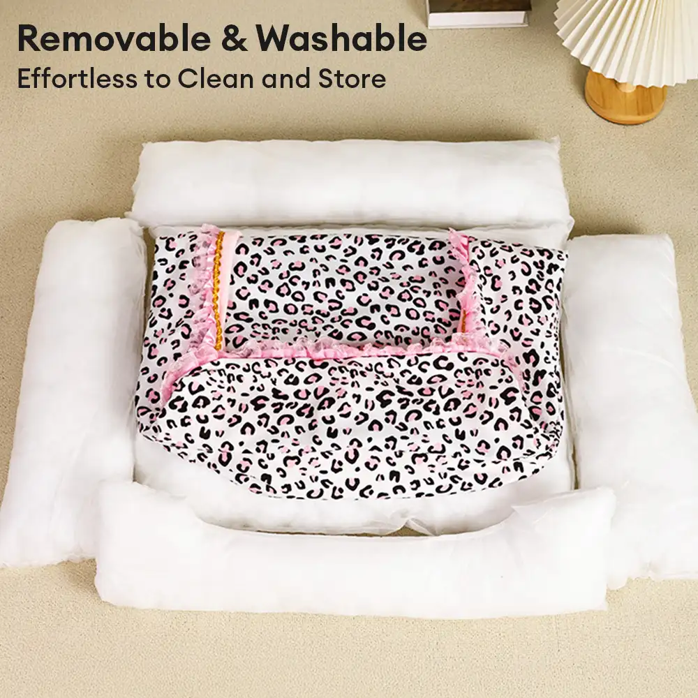Pink Leopard Print Removable And Washable All-Season Princess Pet Bed - Image 3