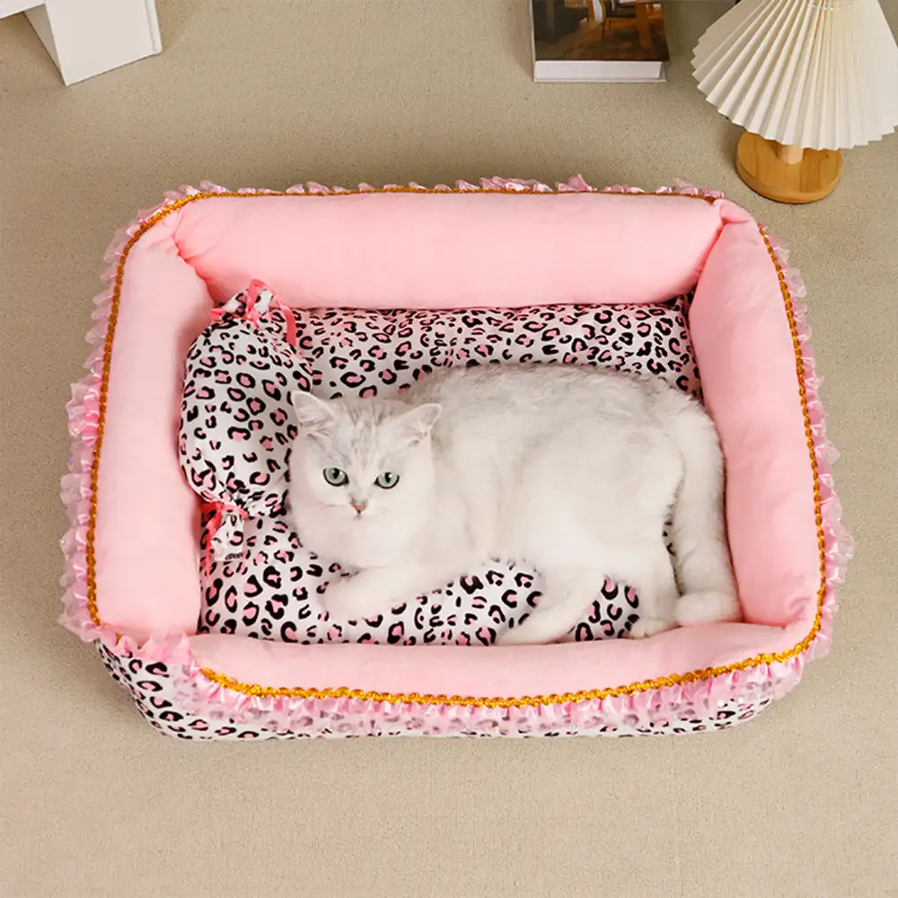 Pink Leopard Print Removable And Washable All-Season Princess Pet Bed - Image 5
