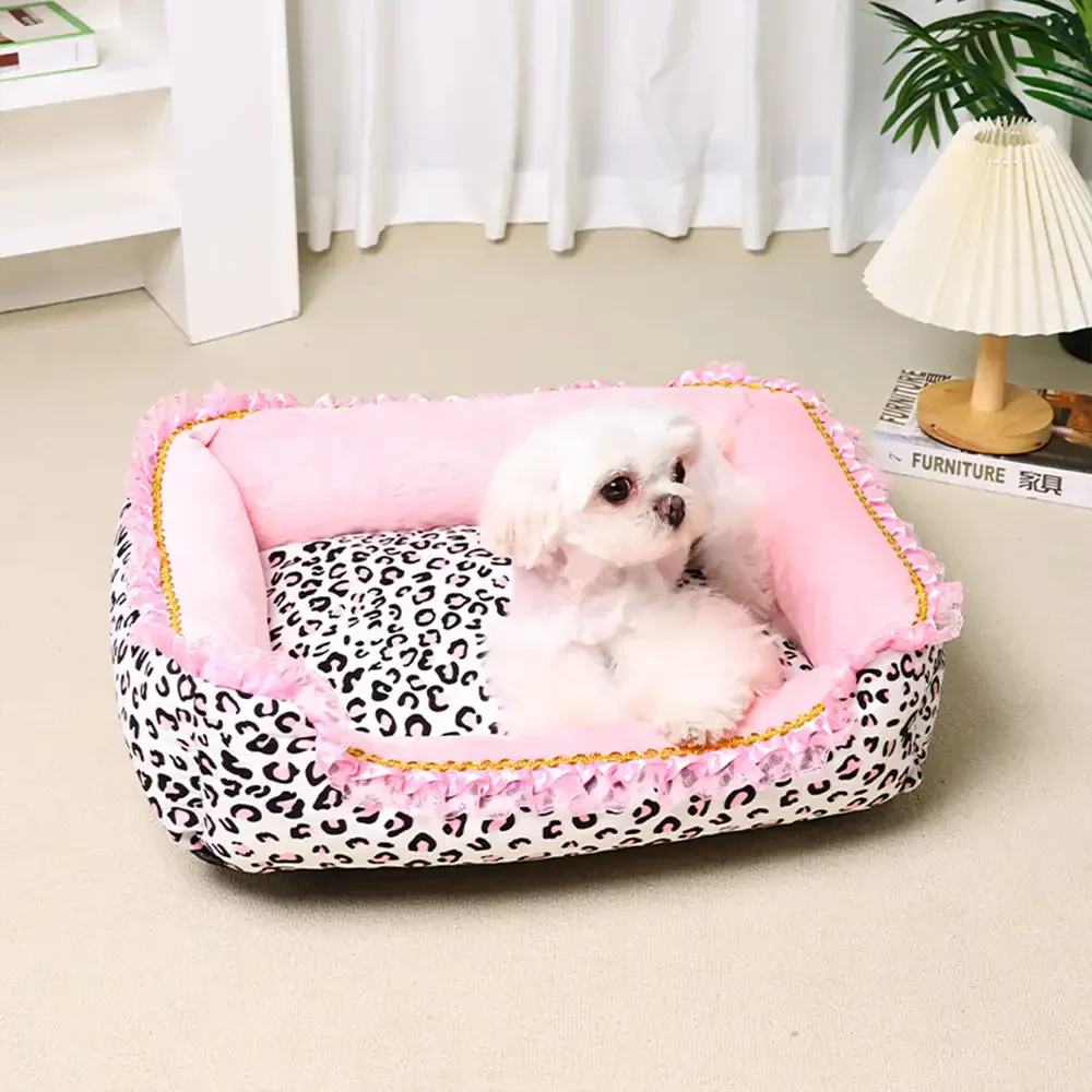 Pink Leopard Print Removable And Washable All-Season Princess Pet Bed - Image 7