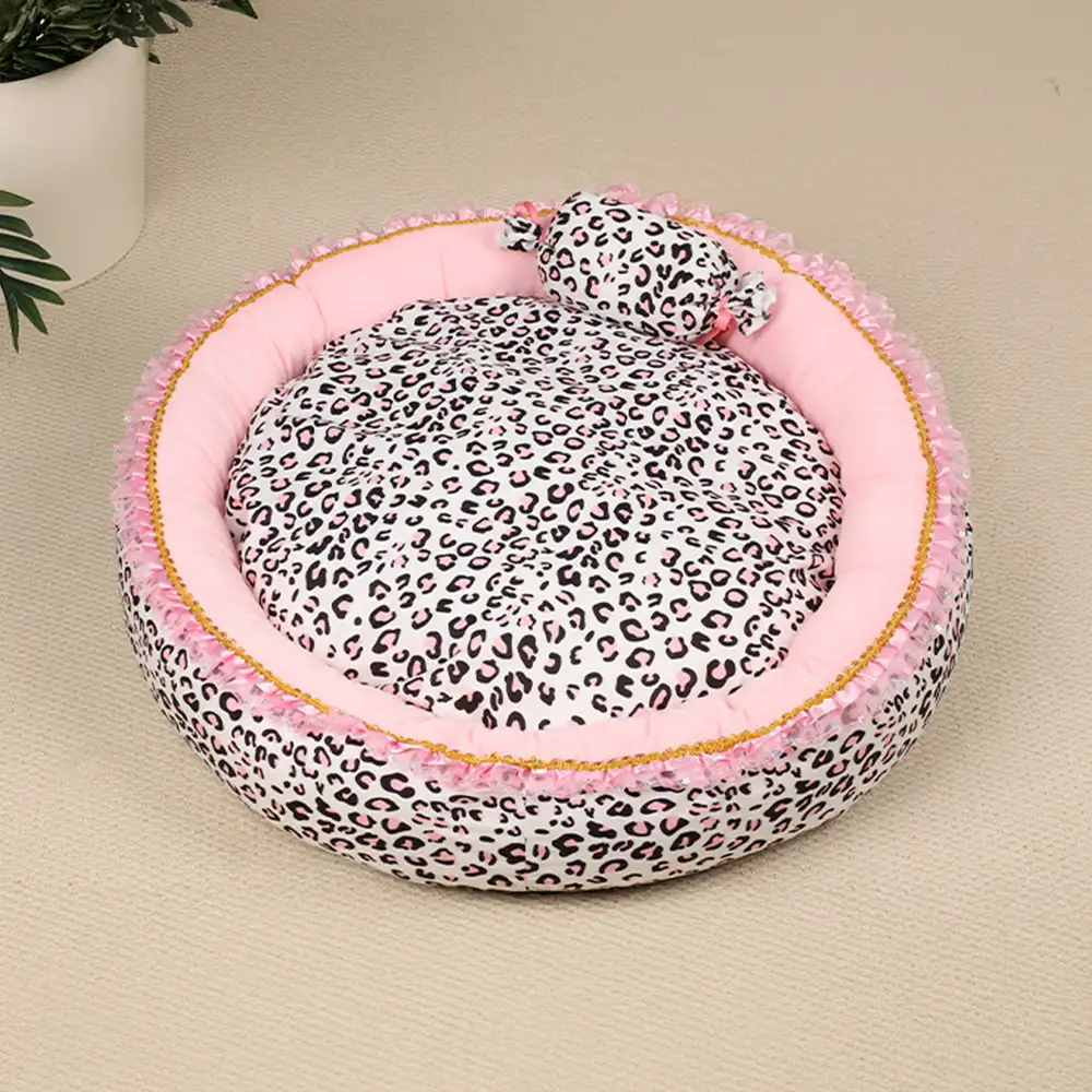 Pink Leopard Print Removable And Washable All-Season Princess Pet Bed - Image 8