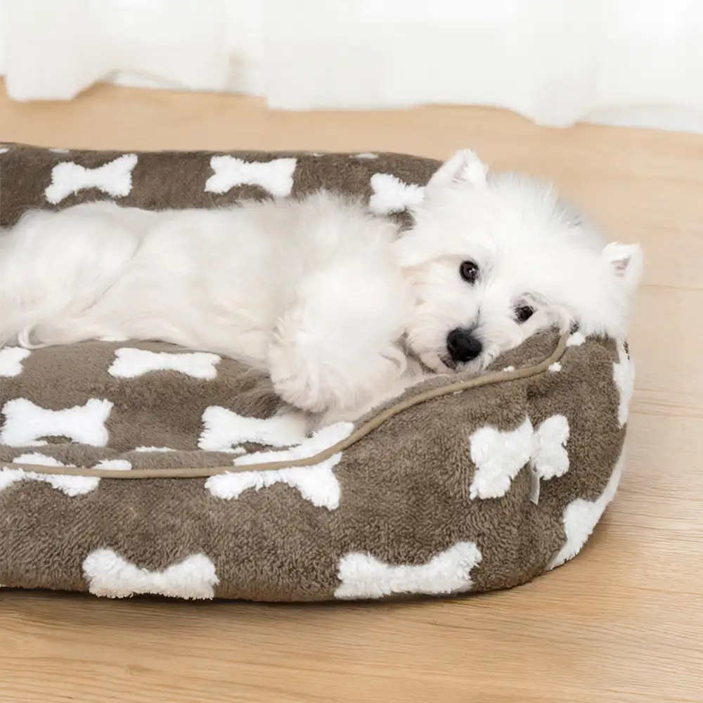 Plush Bone Pattern Square Deep Sleep Dog Bed - Image 2