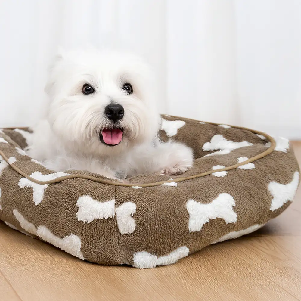 Plush Bone Pattern Square Deep Sleep Dog Bed - Image 6