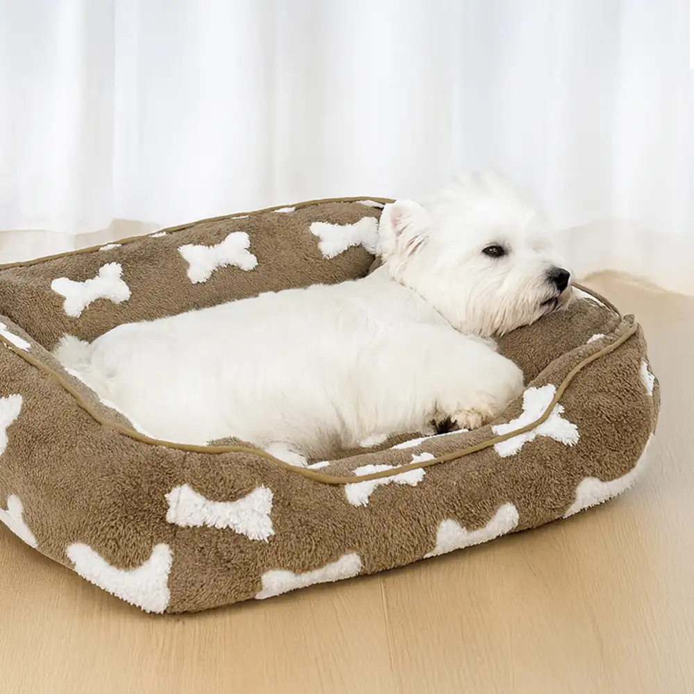 Plush Bone Pattern Square Deep Sleep Dog Bed - Image 7