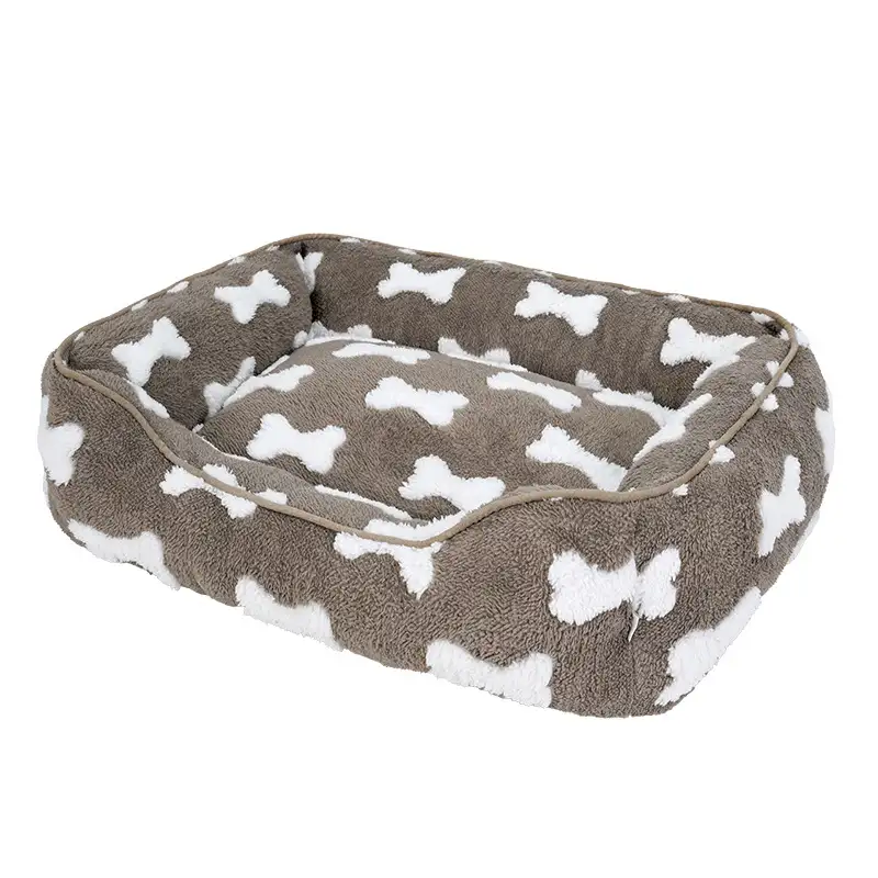 Plush Bone Pattern Square Deep Sleep Dog Bed - Image 8