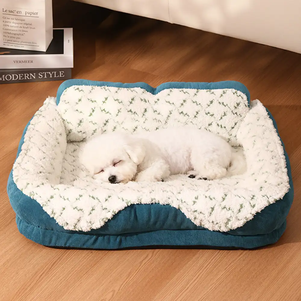 Plush Contrast Jacquard Neck Support Fashion Pet Bed - Image 2