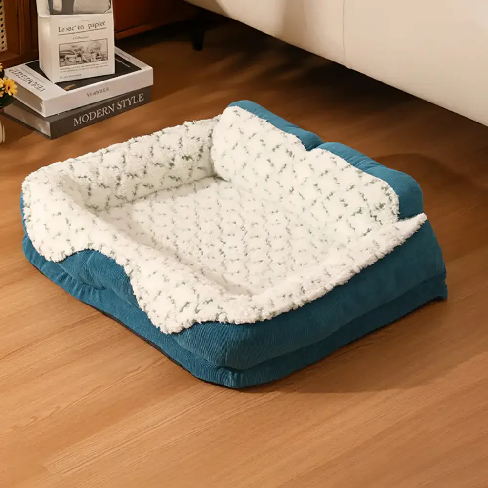 Plush Contrast Jacquard Neck Support Fashion Pet Bed - Image 5