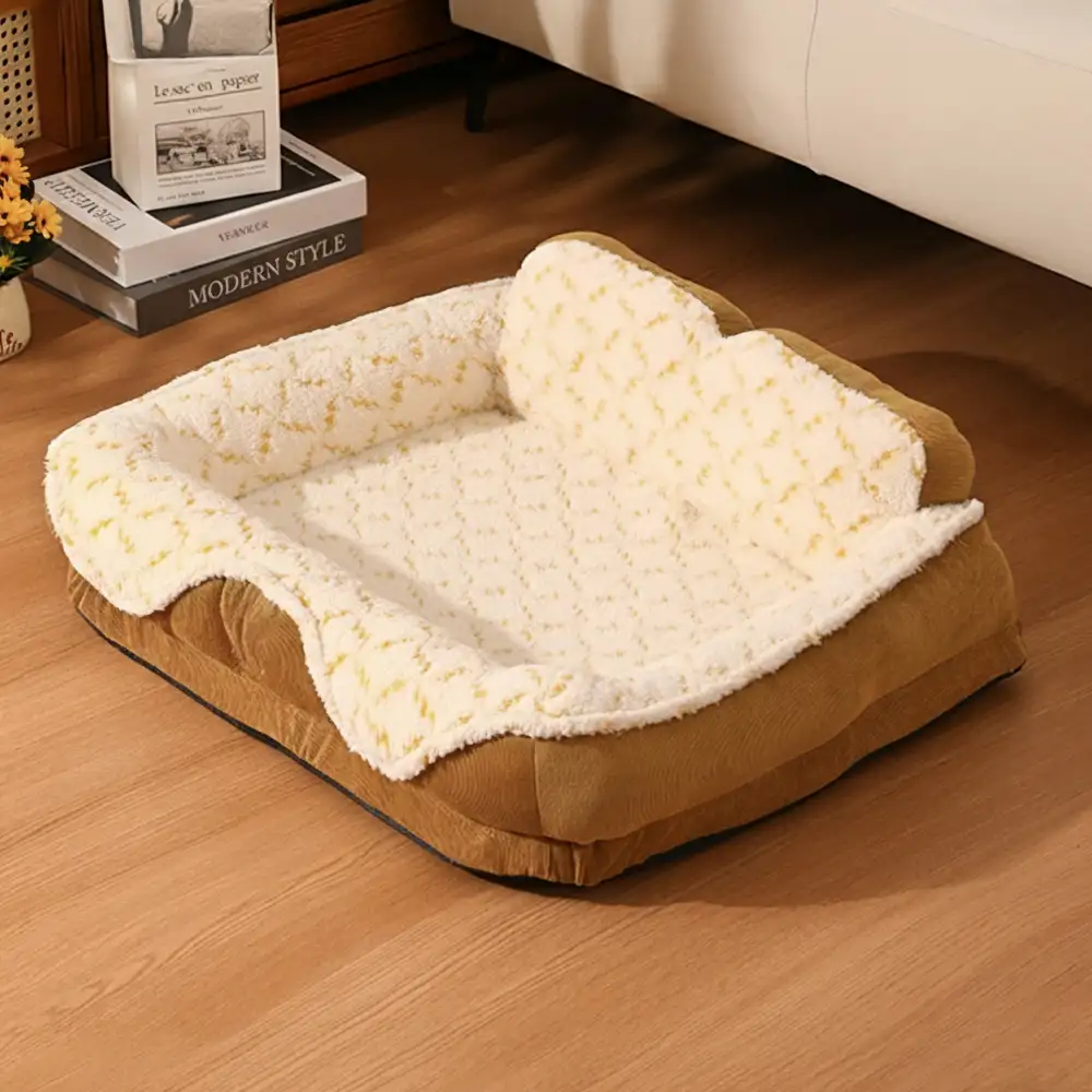 Plush Contrast Jacquard Neck Support Fashion Pet Bed - Image 7
