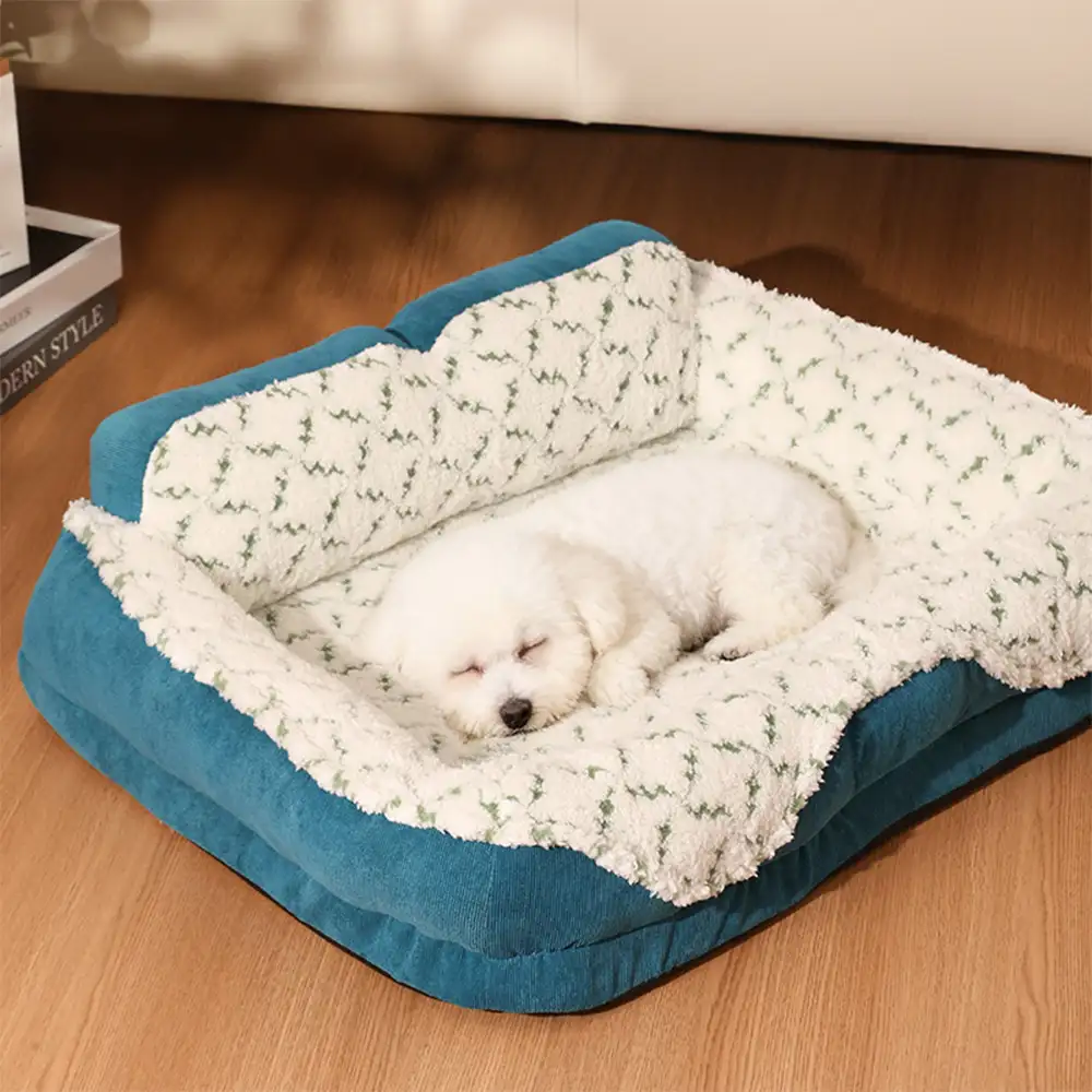 Plush Contrast Jacquard Neck Support Fashion Pet Bed - Image 8