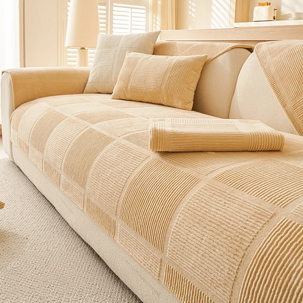 Plush Cream Geometric All Seasons Non-Slip Couch Cover - Image 12