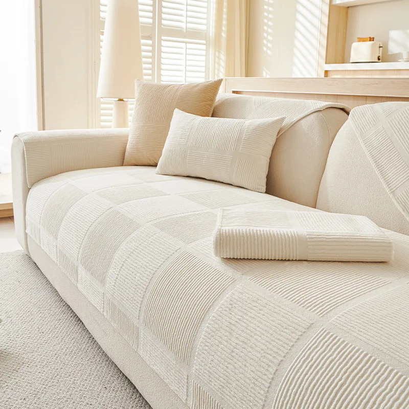 Plush Cream Geometric All Seasons Non-Slip Couch Cover - Image 13