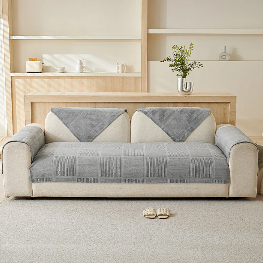 Plush Cream Geometric All Seasons Non-Slip Couch Cover - Image 7