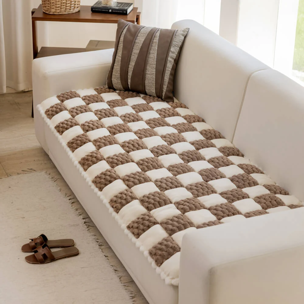 Plush Handmade Colour Block Dog Mat Soft Furniture Protector Non-Slip Couch Cover - Image 11