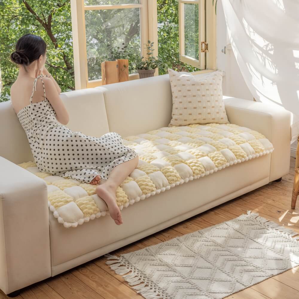 Plush Handmade Colour Block Dog Mat Soft Furniture Protector Non-Slip Couch Cover - Image 13