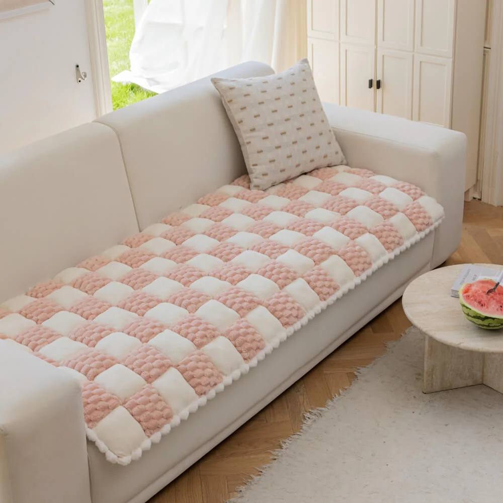 Plush Handmade Colour Block Dog Mat Soft Furniture Protector Non-Slip Couch Cover - Image 14