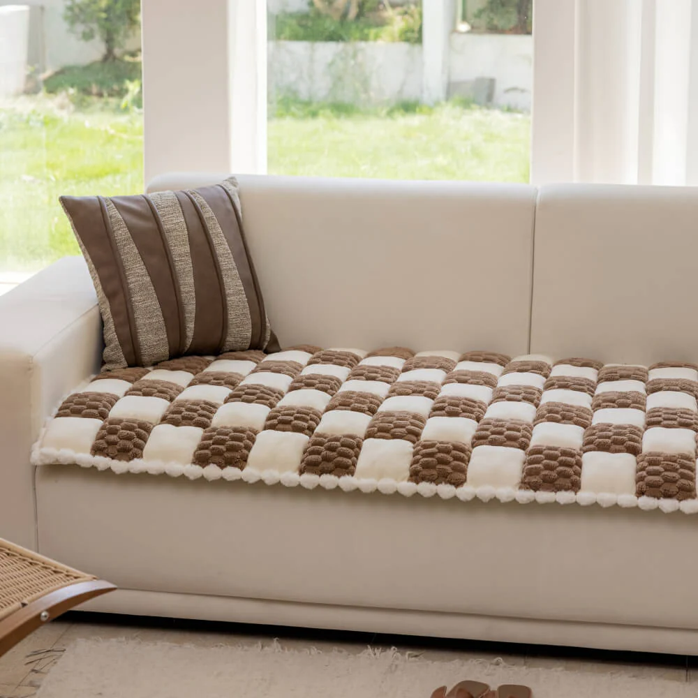 Plush Handmade Colour Block Dog Mat Soft Furniture Protector Non-Slip Couch Cover - Image 8