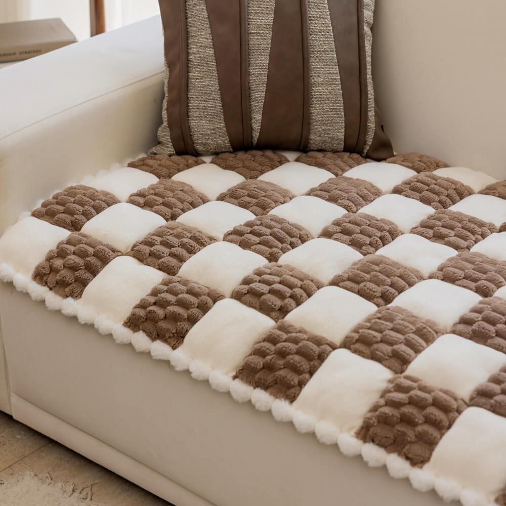 Plush Handmade Colour Block Dog Mat Soft Furniture Protector Non-Slip Couch Cover - Image 9