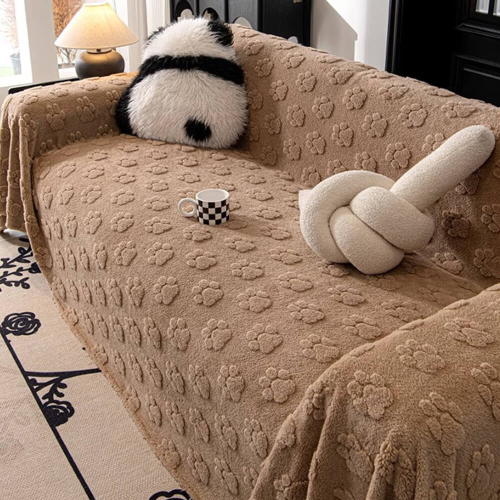 Plush Paw-Patterned Soft Sofa Protector Throw Couch Cover - Image 9