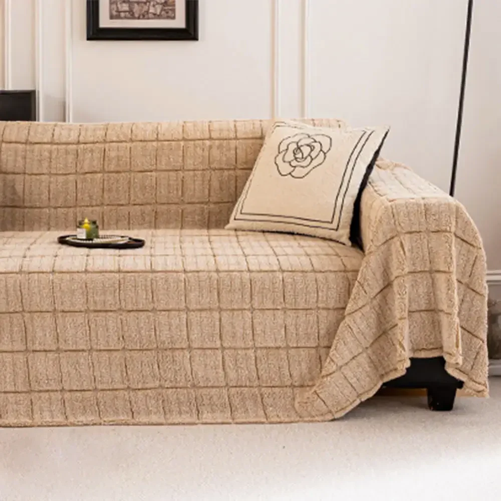 Plush Quilted Classic Checkered Comfortable Thickened Couch Cover - Image 11