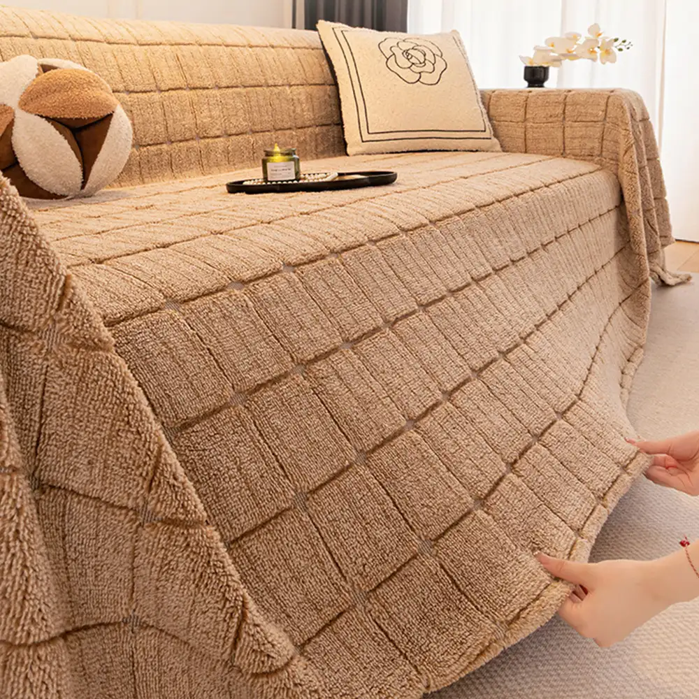 Plush Quilted Classic Checkered Comfortable Thickened Couch Cover - Image 12