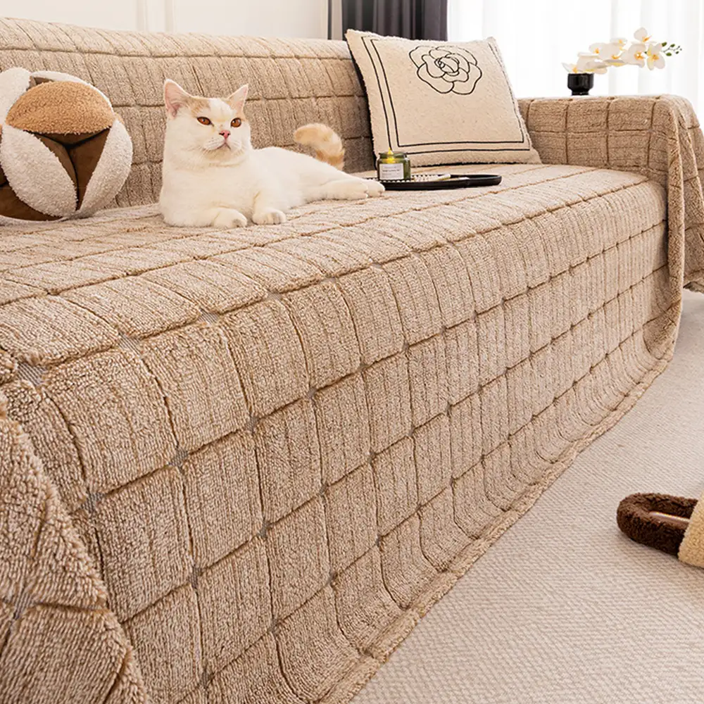 Plush Quilted Classic Checkered Comfortable Thickened Couch Cover - Image 13