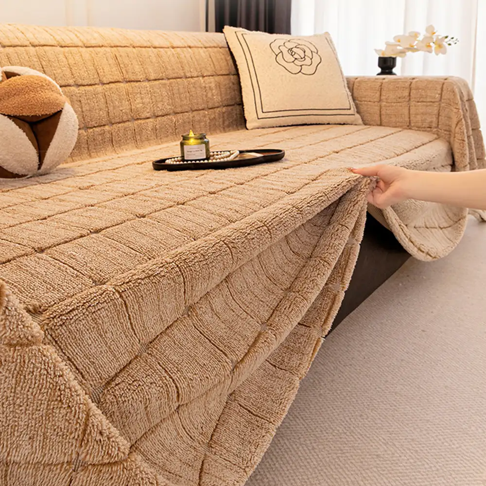 Plush Quilted Classic Checkered Comfortable Thickened Couch Cover - Image 8