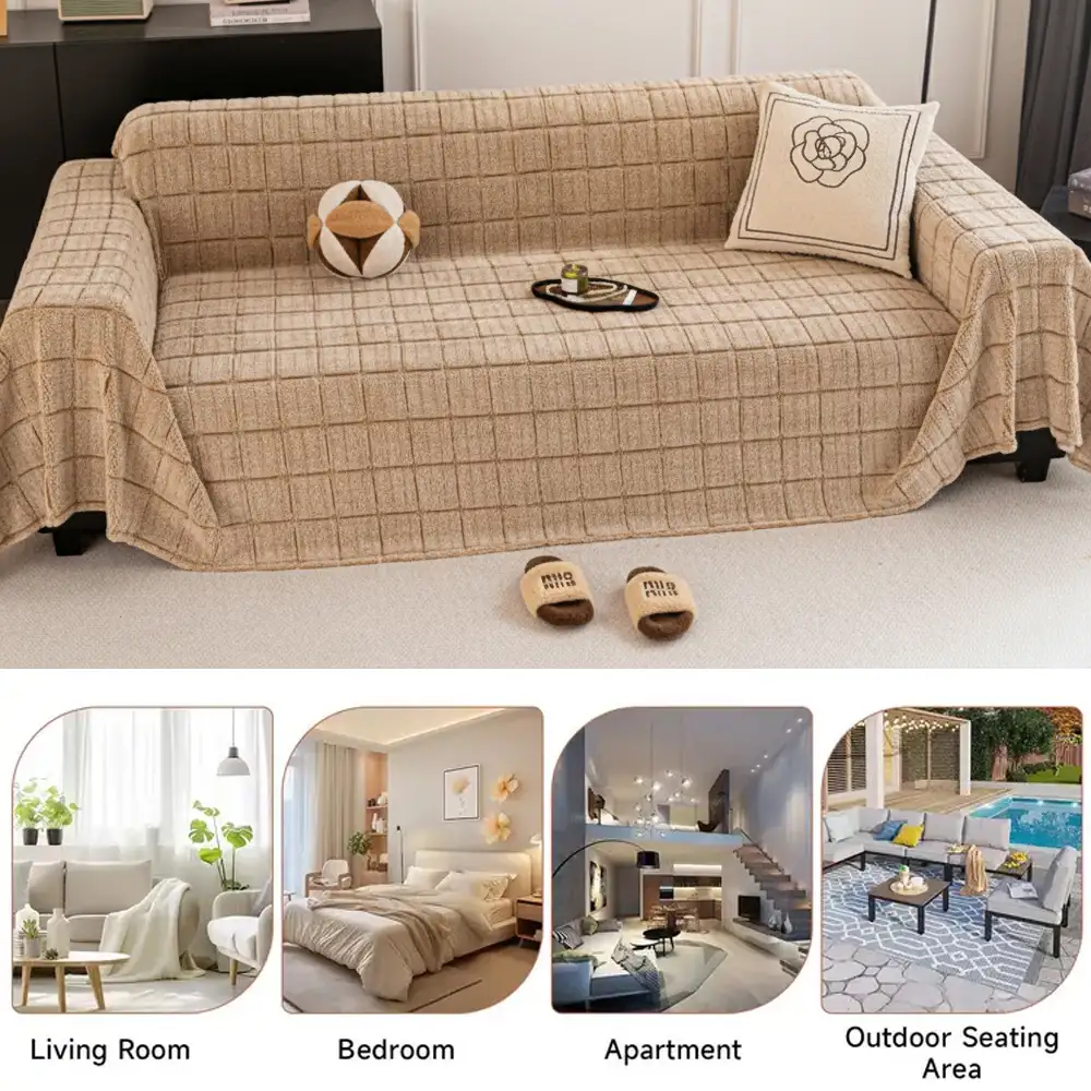 Plush Quilted Classic Checkered Comfortable Thickened Couch Cover - Image 9