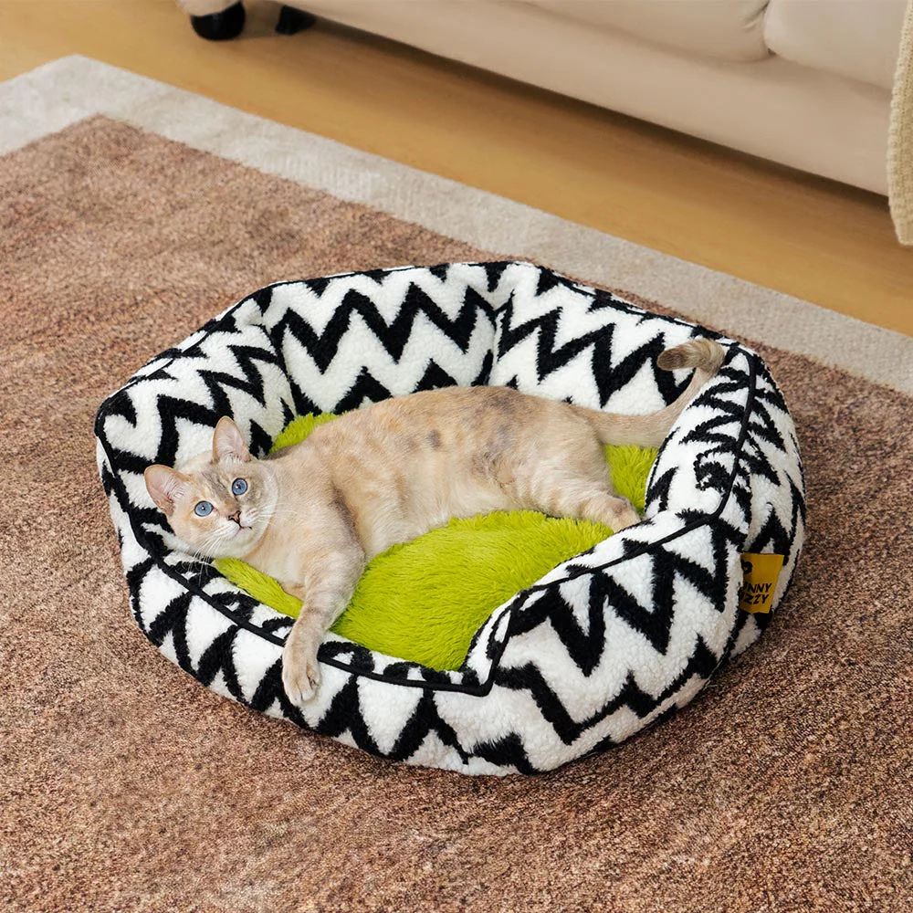 Plush Retreat Chevron Cat Bed-The Warm Hugger - Image 10