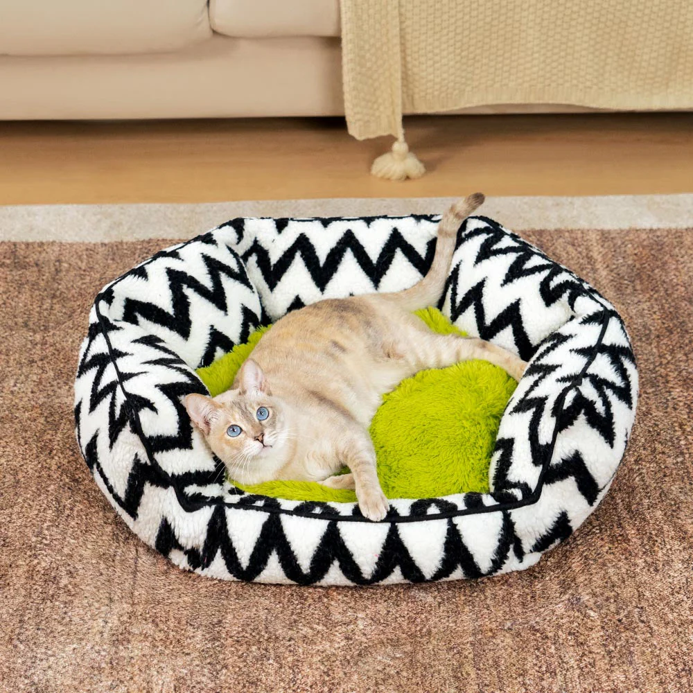 Plush Retreat Chevron Cat Bed-The Warm Hugger - Image 11