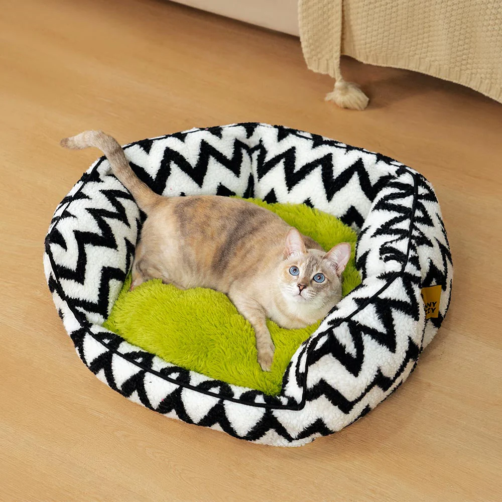 Plush Retreat Chevron Cat Bed-The Warm Hugger - Image 12