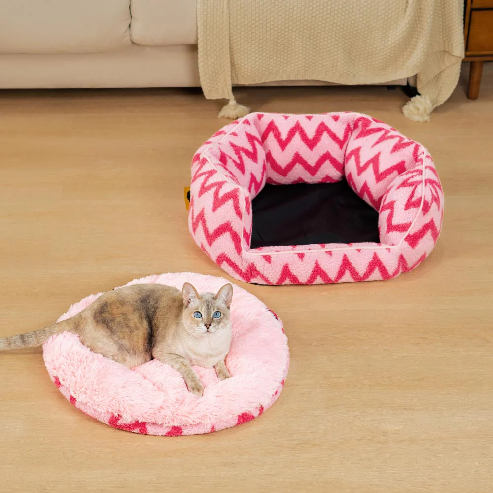 Plush Retreat Chevron Cat Bed-The Warm Hugger - Image 2