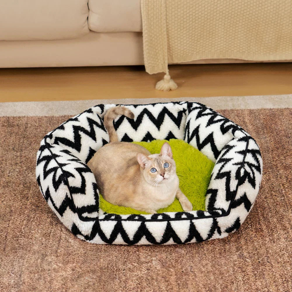 Plush Retreat Chevron Cat Bed-The Warm Hugger - Image 8